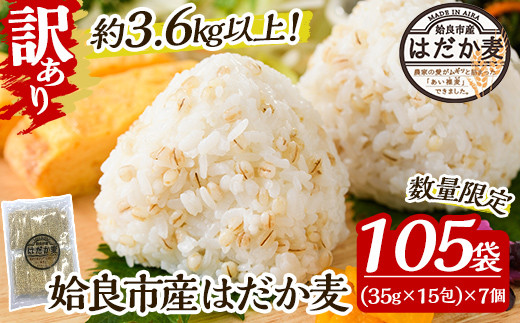 
a630 《訳あり・数量限定》姶良市産はだか麦35g×105袋(合計約3.6kg超え)【竹之内穀類産業】姶良市 国産 麦ごはん用はだか麦
