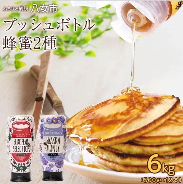 かの蜂 プッシュボトル 蜂蜜 2種 6kg（500g×12本） はちみつ 024-066