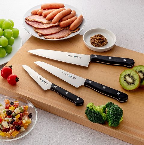 【ふるさと納税】TSマダムナイフ/口金無しモデル　3本セット　牛刀、小牛刀、フルーツナイフ 　H30-45 〜フェンシングの剣の製造技術を応用した包丁〜