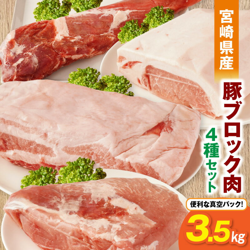 【ふるさと納税】宮崎県産豚ブロック肉 4種セット(ロース・バラ・モモ・ヒレ)合計3.5kg 豚肉 肉 お肉 精肉 ブロック 国産 宮崎県産 豚ロース 豚バラ 豚モモ 豚ヒレ 普段使い 料理 アレンジ とんかつ 丼 炒め物 おかず お弁当 ストック 冷凍 真空冷凍 人気 宮崎県 宮崎市