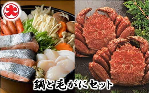 F-01004【12/21まで年内配送】 【北海道根室産】秋鮭ちゃんちゃん鍋・毛がに330g前後×2尾セット