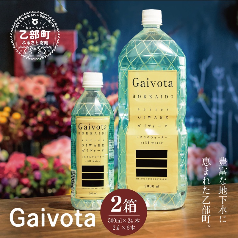 ＜Gaivota 1箱（500ml×24本/箱）+1箱（2L×6本/箱＞北のハイグレード食品 天然シリカ水  ミネラルウォーター 北海道 乙部町 ガイヴォータ  ミネラル  備蓄 災害用 非常用