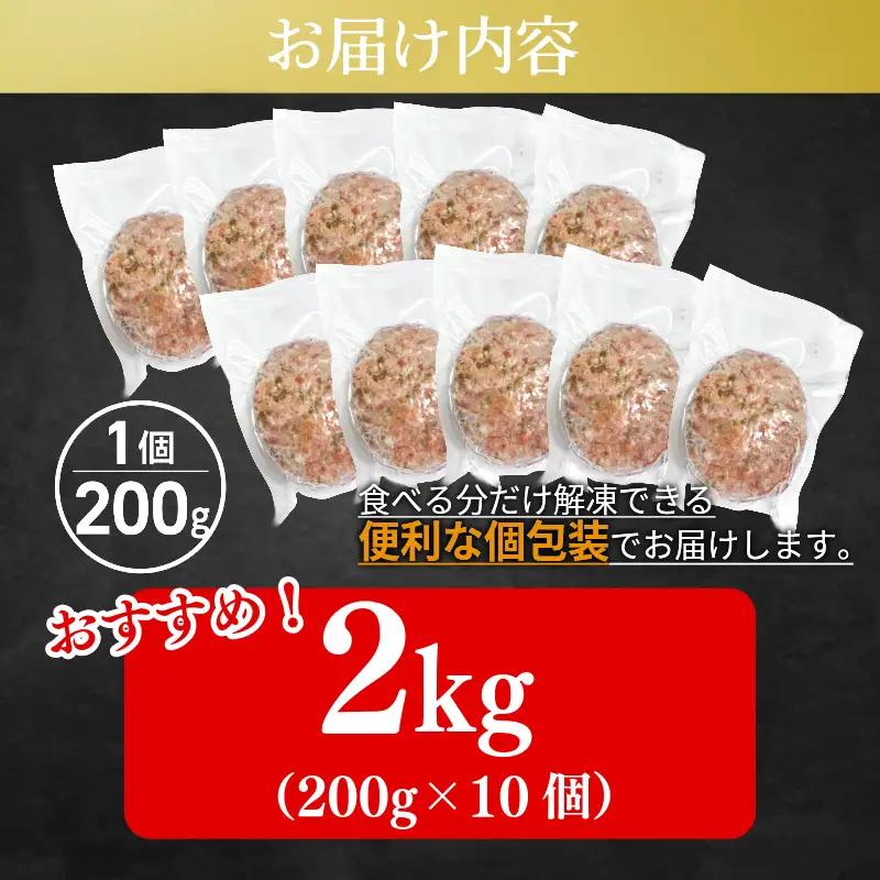 黒毛和牛ハンバーグ 2kg 200g×10個 国産 阿波牛 使用 合い挽き 惣菜 1個 200g 冷凍 ハンバーグ はんばーぐ 肉 おかず 簡単調理 徳島 小松島