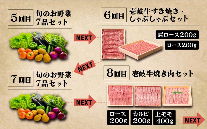 【全12回定期便】《A4～A5ランク》壱岐牛と旬の野菜定期便《壱岐市》【壱岐市農業協同組合】 [JBO079] 《A4～A5ランク》 肉 黒毛和牛 野菜 旬 詰め合わせ 贅沢 BBQ 296000円