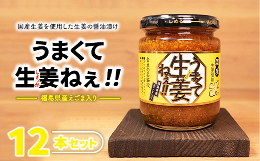 うまくて生姜ねぇ!!12本セット 【しょうが 国産 醤油漬け ごはんのお供 お弁当 調味料 おつまみ 肴 薬味 隠し味 猪苗代町 福島県】