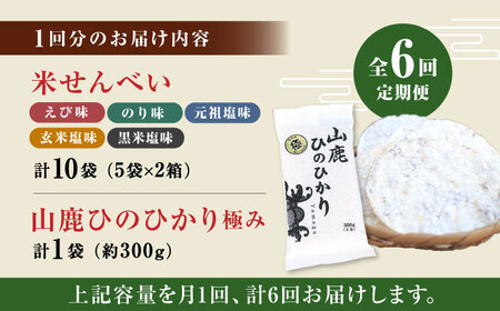 【6回定期便】【極み】米せんべい（えび味、のり味、元祖塩味、玄米塩味、黒米塩味） &amp; ヒノヒカリ【せんべい工房】[ZBQ012]