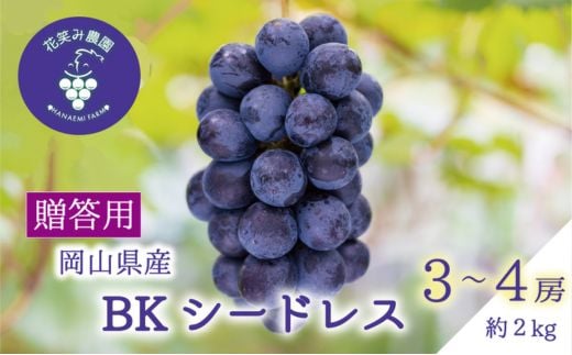 
                  ＜2026年先行受付＞岡山　花笑み農園の『BKシードレス』贈答用　約2kg(3～4房)　B-2上_BKシードレス 贈答用 2kg ぶどう 種なし ギフト フルーツ 果物 送料無料 岡山県 津山市【1627357】
                
