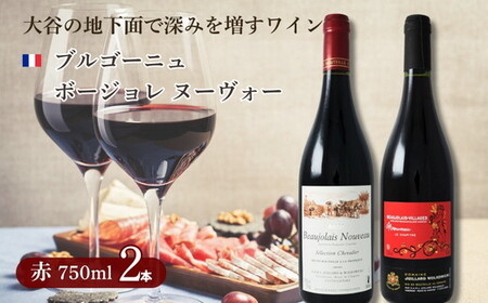 大谷の天然地下蔵で深みを増すワイン ブルゴーニュ 熟成ボージョレ ヌーヴォー 赤 2本セット ※配送不可地域：離島 | 赤ワイン お酒 飲み比べ セット ギフト 栃木県 宇都宮市