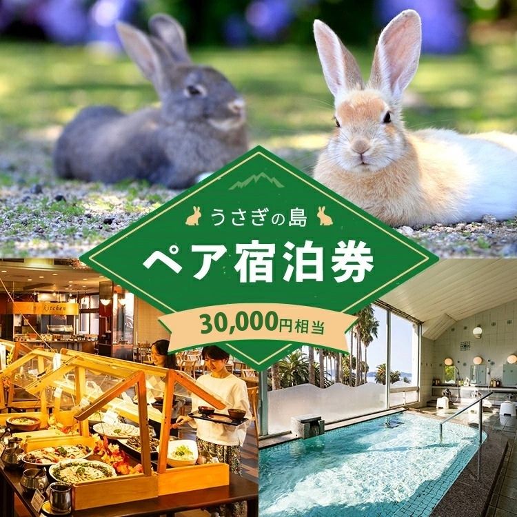 【ふるさと納税】うさぎ島 大久野島 ペア宿泊券 (30,000円相当) ホテル 休暇村 宿泊 うさぎ 動物 ふれあい ホテルステイ 離島 観光 瀬戸内海
