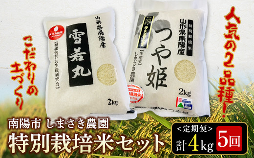 
【米食味コンクール金賞受賞農園】 《定期便5回》 つや姫 雪若丸 定期便 計4kg×5か月 『しまさき農園』 南陽市産 山形県 南陽市 [1544]
