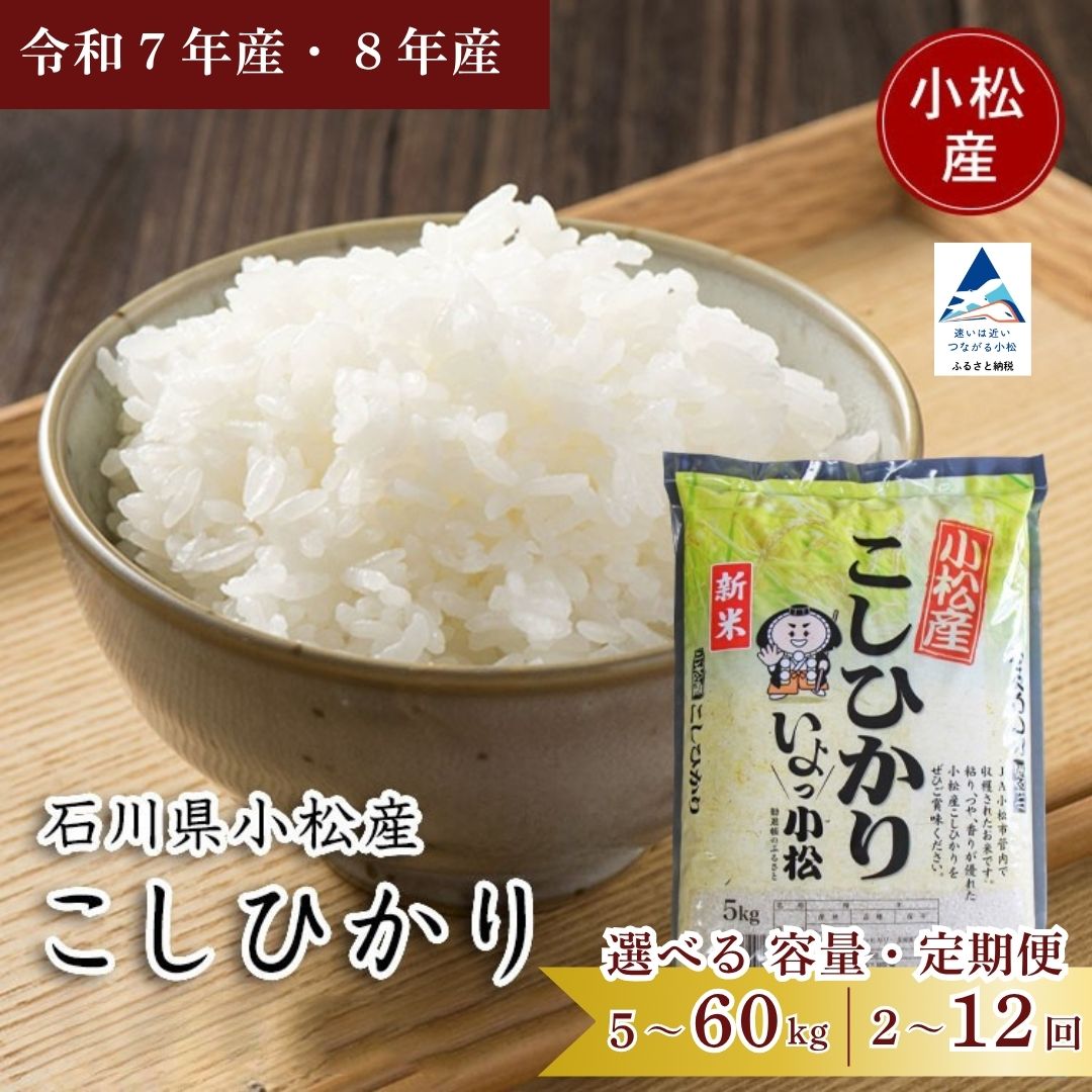【ふるさと納税】 小松産 こしひかり 選べる 産年 ( 令和7年産 / 令和8年産 ) 容量 ( 5kg / 10kg / 15kg / 20kg /30kg / 60kg ) 定期便 ( 2ヶ月 / 3ヶ月 / 6ヶ月 / 12ヶ月 ) コシヒカリ 精米 米 コメ お米 国産米 5キロ 10キロ 2回 3回 6回 12回 石川県 小松市 JA 007031
