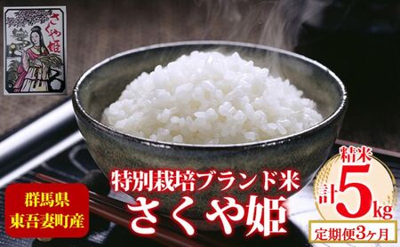 【定期便 3ヶ月】東吾妻町産 特別栽培ブランド米 さくや姫 5kg お米 良質 水 国際大会 受賞 希少 金賞 美味しい  精米 白米 ご飯 おにぎり お弁当 和食 産地直送 国産 