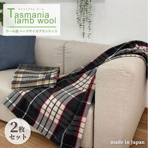 毛布 ハーフサイズ 90×140cm 2枚 ベージュ ＆ グリーン セット タスマニアラム ウール混毛布 ハーフケット ブランケット ひざ掛け ウール毛布 ハーフ ふわふわ 肌掛け 寝具 日本製 大阪府 岸和田市