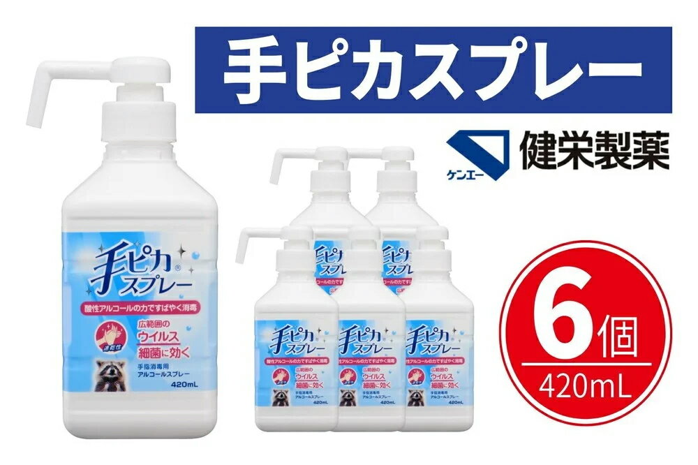 【ふるさと納税】手ピカスプレー 420mL×6個(アルコール 手指消毒 消毒液 消毒 除菌 ジェル 衛生 ウイルス 対策 防災 日用品 保存 便利 感染予防 指定医薬部外品) 食べ物以外 【メディファム めぐみ調剤薬局】