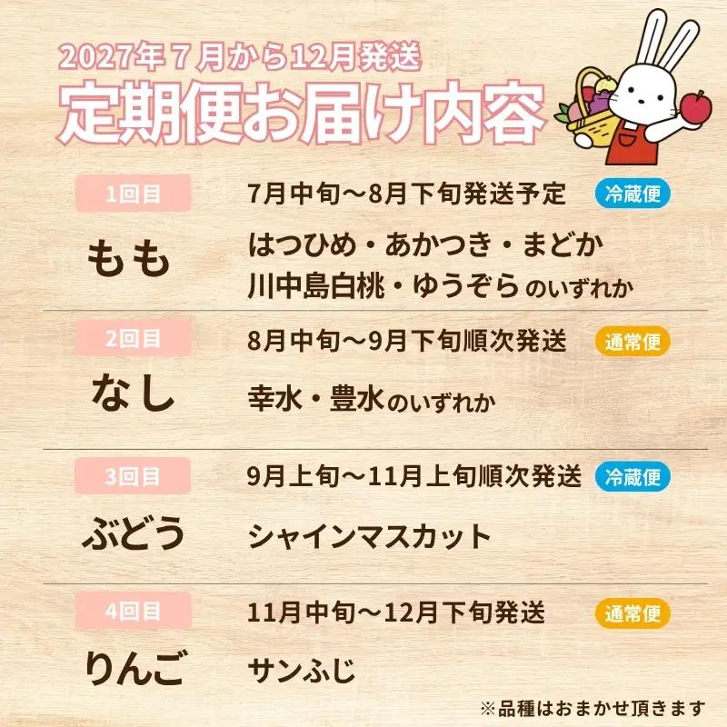 福島のフルーツ４種定期便（もも・梨・ぶどう・りんご）【2027年発送】No.2339 