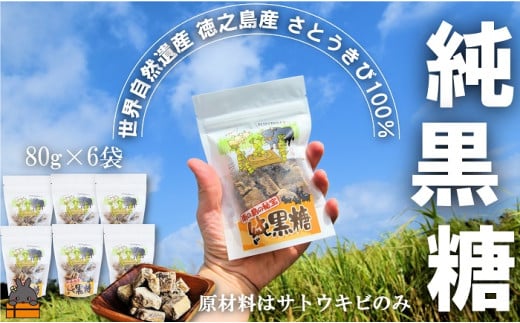 2341 世界自然遺産 徳之島産さとうきび１００％使用 徳之島の純黒糖（6袋）( 黒糖 甘味 和菓子 さとうきび お茶請け 調味料 こだわり レターパックプラス 南の島 徳之島 奄美 鹿児島 世界自然遺産 徳北カンパニー ) 