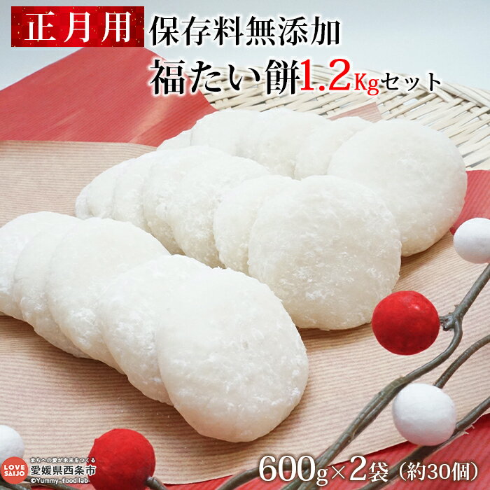 【ふるさと納税】＜正月用 保存料無添加 福たい餅 600g×2袋（約30個）1.2kgセット＞※2025年12月26日〜2026年1月1日迄にお届け お餅 モチ 雑煮 おぞうに 新年 元旦 お祝い 特別な日 和菓子 和スイーツ おやつ おおさかや蔵はち 愛媛県 西条市【常温】