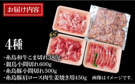 【全3回定期便】牛肉 豚肉 鶏肉 日常使いの精肉セット 1,930g 4~5人前 4種《糸島》【糸島ミートデリ工房】[ACA197] 糸島 和牛 牛肉 豚肉 鶏肉 BBQ 焼肉 肉 牛 豚 鶏 普段 