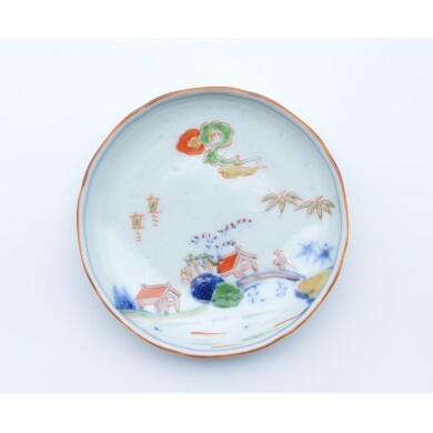 有田焼 色絵山水4.5寸取皿 2枚セット【まるぶん】まるぶんオリジナル 食器 器 うつわ 磁器 陶磁器 小皿 取り皿 飾り皿 染付 手描き 日本画 和風 A25-643_イメージ2