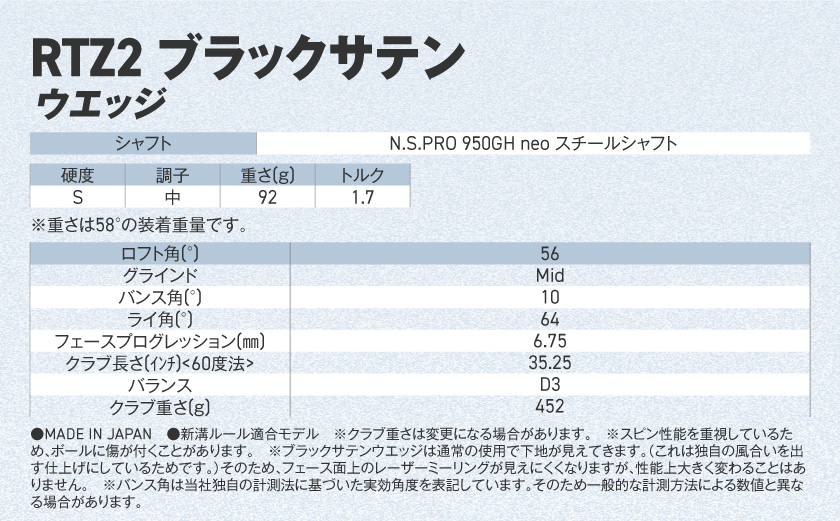 クリーブランドゴルフ RTZ2 ブラックサテン ウエッジ N.S.PRO 950GH neo スチールシャフト(56/Mid)【2026モデル】〔GK-C710-56M〕
