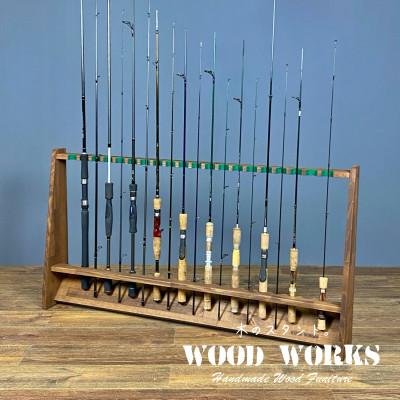 ふるさと納税 横手市 WOOD WORKS ロッドスタンド20本掛け 本体カラー:ブラウン/フェルトカラー:グリーン