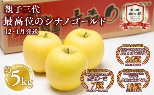 
                  【12月・1月発送】 親子三代最高位のシナノゴールド約5kg【全国ふじコンテスト最高賞受賞農園 青森県 平川市 釈迦のりんご園】シナノゴールド 全国ふじコンテスト最高賞受賞 青森りんご 家庭用 リンゴ りんご リンゴ 林檎 フルーツ 果物 平川市 青森 
                