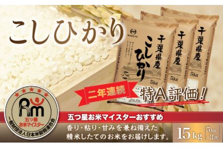 【新米】令和6年産 2年連続特A評価!千葉県産コシヒカリ15kg（5kg×3袋） E002