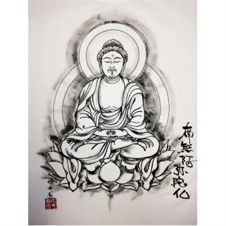 手描きTシャツ 仏画 阿弥陀如来 白 (半袖 Lサイズ)【1615547】