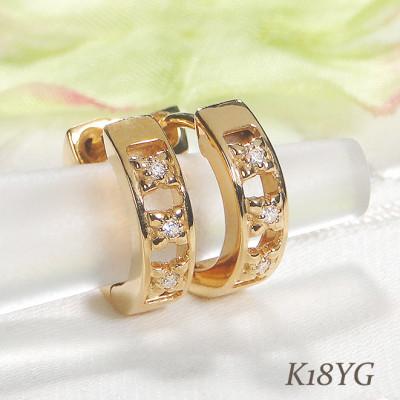 ふるさと納税 韮崎市 ピアス K18YG ゴールド ダイヤ 0.03ct フープピアス 両耳 【f220-k18yg】