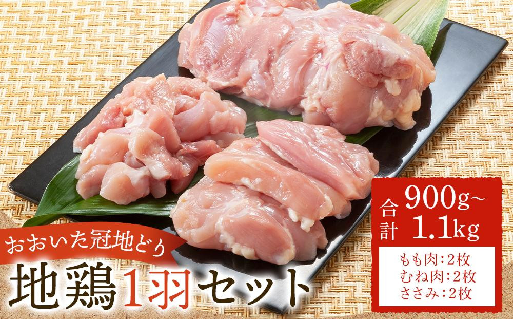 
業務用 おおいた冠地どり 1羽セット 900g～1.1kg（もも肉・むね肉・ささみ）
