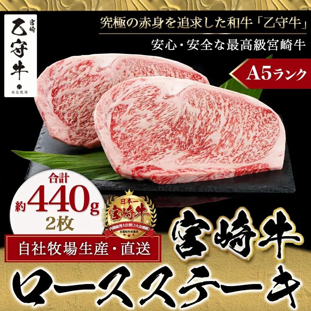 数量限定！【宮崎牛A5】ロースステーキ 計約440g(2枚) (乙守牛)〔26-6501〕_(都城市) 都城産宮崎牛 乙守牛 A5 リブロースもしくはサーロイン 2枚 約440g 真空パック ギフト 