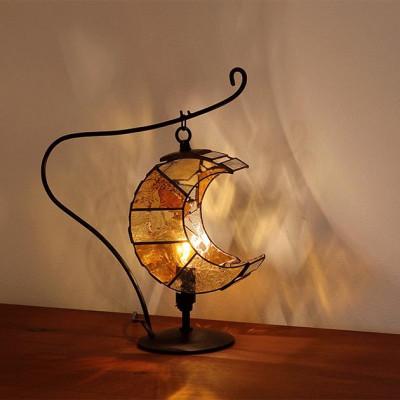 ふるさと納税 瀬戸市 Nijiiro Lamp ステンドグラスのテーブルランプ　月 アンバー |  | 01