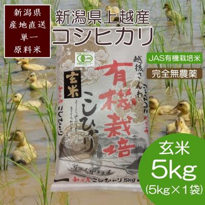 ふるさと納税 上越市 令和7年・新潟県産|JAS有機栽培アイガモ農法コシヒカリ100% 玄米5kg