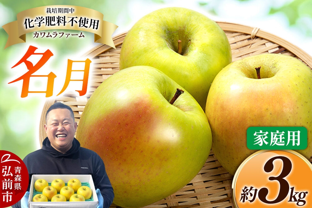 
                  【26年10月下旬～発送】りんご 名月【家庭用】約3kg【先行受付】カワムラファーム 青森県 弘前市 果物 フルーツ 林檎 リンゴ くだもの 不揃い 規格外 [先行予約 産地直送 アップル おいしい 果実 美味 甘い 黄色]
                