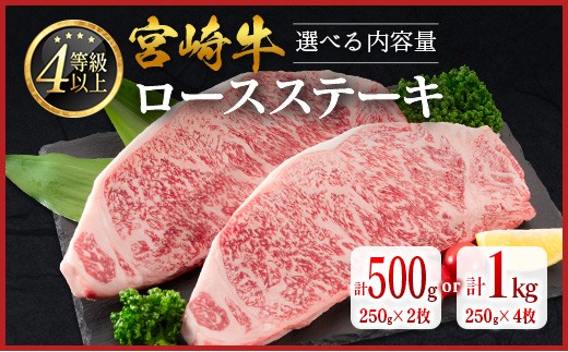 
                  ＜畜産農家応援＞［選べる配送期間＆内容量］宮崎牛 ロースステーキ 計500g 計1kg 肉質等級4等級 国産 人気 おすすめ【C346】
                