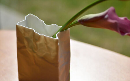 【瀬戸焼】ニュークリンクルスーパーバッグ#3 花器 ホワイト 【セラミック・ジャパン】 / 花器  ギフト プレゼント / 瀬戸市[BBBC003]