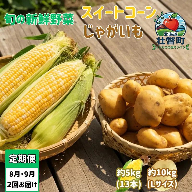 【先行予約】【定期便2回】スイートコーン約5kg(13本) ＋じゃがいも(とうや)約10kg 旬の野菜定期便　SBTN013