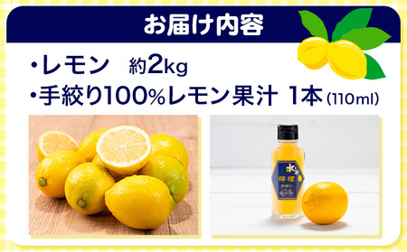 レモン 約2kg と 手搾り100％レモン果汁 1本 セット《12月中旬‐2月末頃出荷》 【日付指定不可】 菅本果実園
