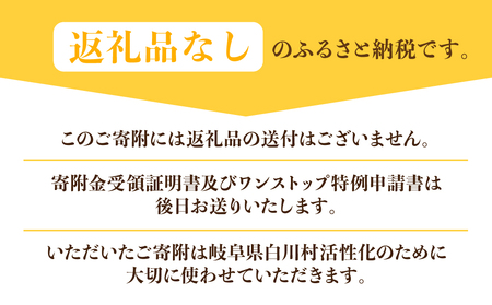《返礼品なし》3000円 岐阜県白川村への寄附 応援寄附金 世界遺産 白川郷 三千円 寄付 子どもたちの未来のための産業振興 寄付金 飛騨 合掌造り[S640]