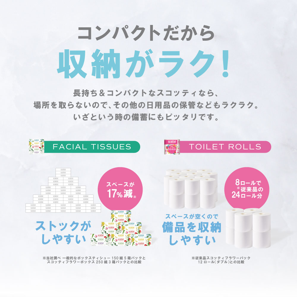 【定期便3回】【スコッティ】ティシュー フラワーボックス 250組（5箱パック×2セット・3箱パック×2セット）＋フラワーパック 3倍長持ち（4ロール(ダブル)パック×4セット）_イメージ4