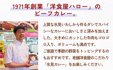 洋食屋ハローの氷見カレー８個と氷見産煮干し粉２個セット