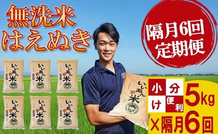 
                  ≪隔月6回定期便≫ 無洗米 はえぬき 5kg×6回 計30kg 農家直送 いいあん米 山形県庄内産 隔月で中旬にお届け 精米 白米 庄内米 お米 ごはん ご飯 少人数 東北 山形県 酒田市 庄内平野 庄内地方 JGAP認証農場 AG アグレスト　SI0065
                