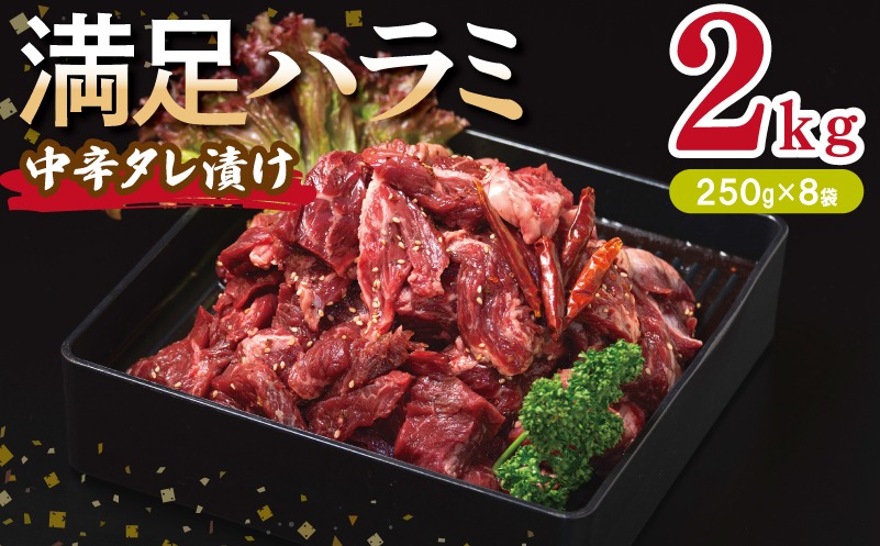 099H3710 【満足ハラミ】中辛タレ漬け 合計2kg 【味付け ハラミ 小分け 焼くだけ 簡単調理 BBQ 牛肉 250g×8P】