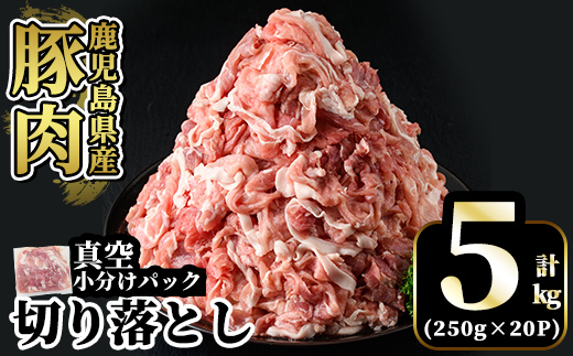 A5-033-D 国産！鹿児島県産豚肉切り落とし真空小分け 250g×20P(計5kg)【肉の豊楽】霧島市 豚肉 ぶたにく 豚 小分け 切り落とし 真空パック 切落し 冷凍