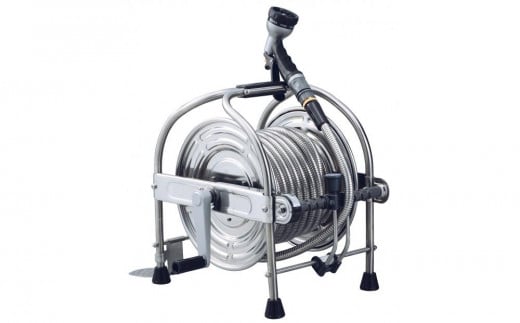 オールステンレス蛇腹ホースリール　15ｍ レバーノズル付 SSA-１５J