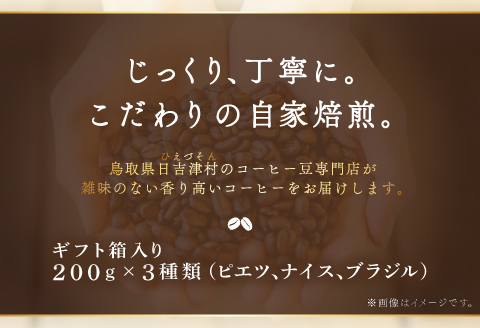 PI08：人気のコーヒー（豆）ギフト箱入り　600g（200g×3種）