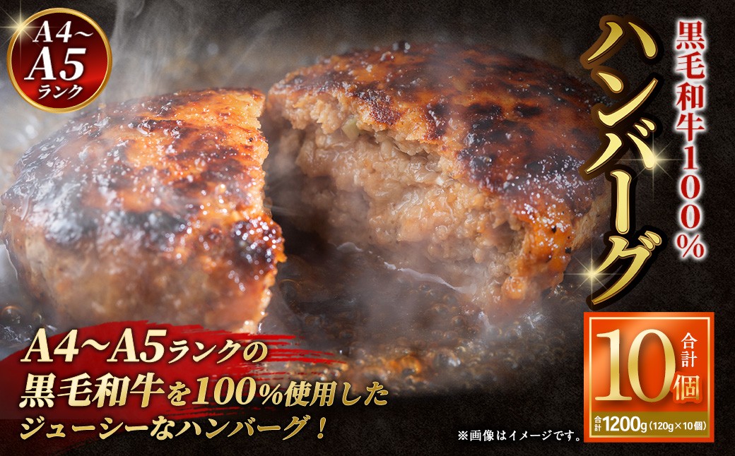 
                  【A4～A5ランクの黒毛和牛100%】 ハンバーグ 120g×10個 （計1.2kg） ／ 黒毛和牛 黒毛和種 和牛 国産牛 牛肉 牛 お肉 肉 ハンバーグ ハンバーグステーキ ハンバーグセット グルメ BBQ バーベキュー キャンプ アウトドア ギフト 贅沢 冷凍 個包装 大阪府 阪南市
                