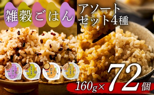 雑穀ごはん アソートセット 4種 160g 72個 十六雑穀 発芽玄米 玄米 もち麦 パックごはん パックご飯 ごはんパック ご飯パック パックライス パック 16雑穀 雑穀 米 ごはん ご飯 こめ ライス 備蓄 保存 防災 レンジ 温めるだけ レンチン 簡単 調理 健康 栄養 ダイエット 美容 レトルト インスタント 国産 セット 人気 おいしい 72 72食 おくさま印 大阪 松原