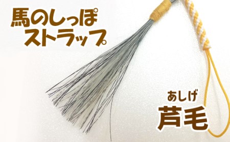 蹄鉄（アルミ製・シルバー）×ストラップ（芦毛） / 馬毛 本物 尻尾 インテリア