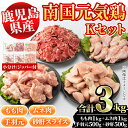 【ふるさと納税】鹿児島県産鶏肉！南国元気鶏Kセット(合計3kg・もも肉：500g×2P、ムネ肉：500g×2P、手羽元：500g×1P、砂肝スライス：500g×1P) 国産 九州産 鹿児島産 モモ肉 鶏モモ むね肉 胸肉 鶏ムネ 手羽元 砂肝 小分け【さるがく水産】a-15-41